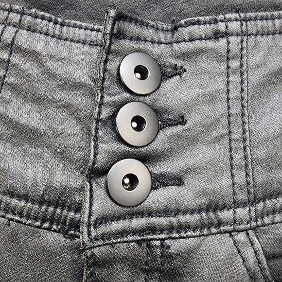 No Boundaries Pant Womens 5 Juniors Black Faux Leather 3-Button High Rise Skinny - Picture 2 of 13